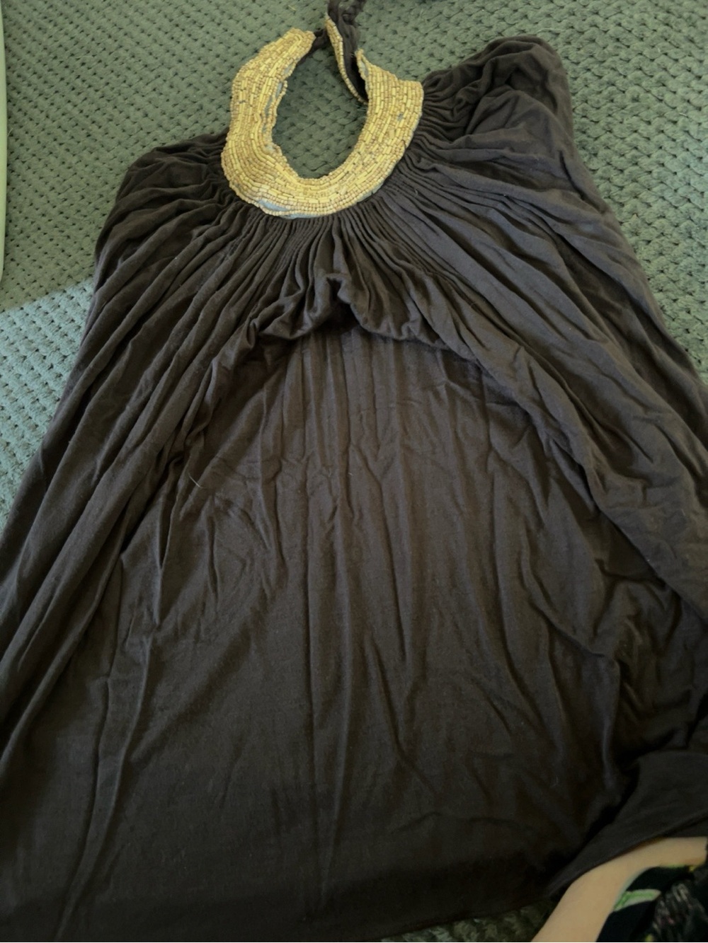 Sky Black Tank Top with Wood Beaded Neckline